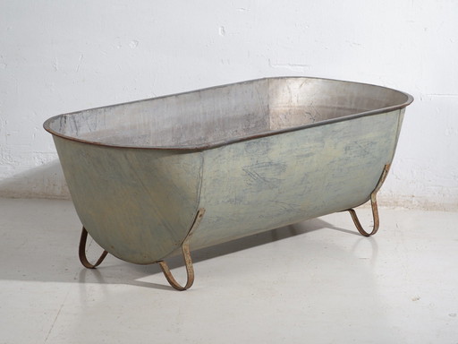 Antike verzinkte Zinkbadewanne – Europäische Industriebadewanne – circa 1900 #3