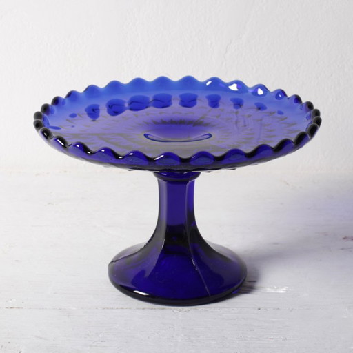Seltener Vintage Tortenständer aus kobaltblauem Glas von Glimma Glasbruk / Glimåkra / Schweden / 1960er Jahre