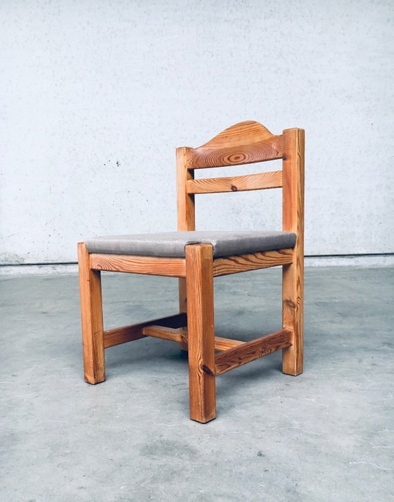 Image 1 of Esszimmerstuhl-Set aus Kiefernholz im Brutalismus-Design, quadratisches Modell, 1970er