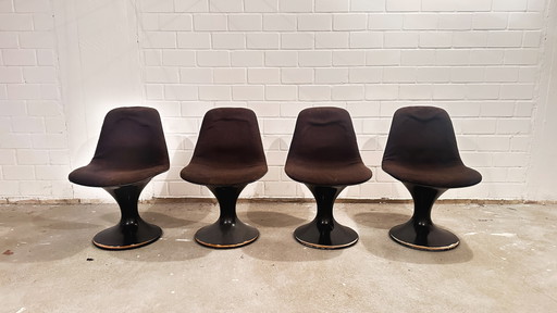 Herman Miller Orbit-stoelen – Farner & Grunder – Vintage Space Age – Set van 4 – eetkamerstoelen, Plastic, Textile