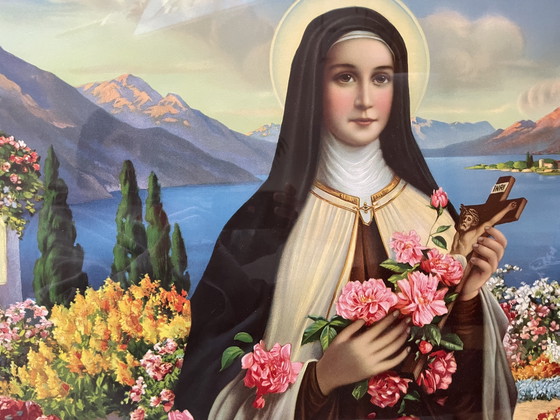 Image 1 of Bellissima stampa antica di Santa Teresa in una splendida cornice di legno