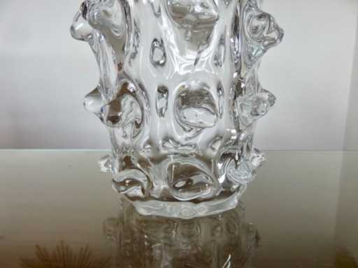 Schneider crystal vase with prominent stretched texture, signed, 1950