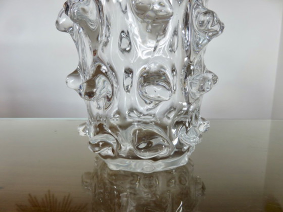 Image 1 of Schneider crystal vase with prominent stretched texture, signed, 1950