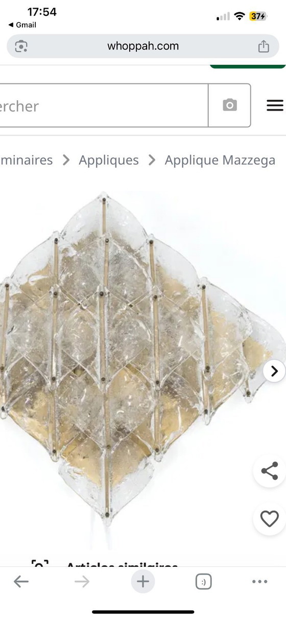 Image 1 of Pareja de apliques Mazzega cristal de murano , Italia años 70