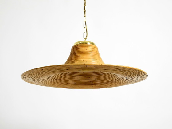 Image 1 of Beautiful, large Italian 1970s bright bamboo wood ceiling pendant lamp Vivai del Sud