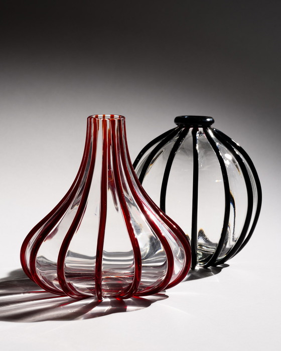 Image 1 of Archimede Seguso (Vetraria Archimede Seguso) “Fili” Ribbon Vase Duo Murano 1950s, signed 