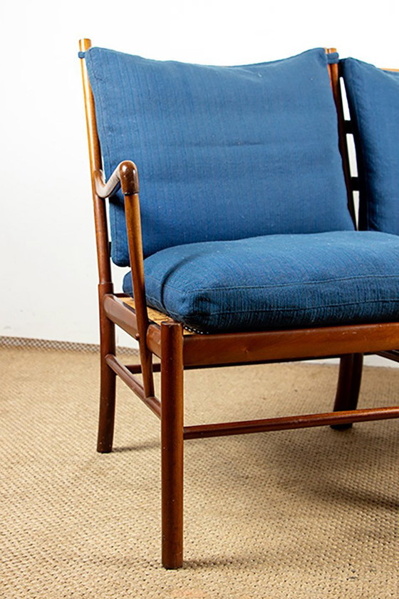 Image 1 of 2-seat Danish sofa in mahogany and cane, model PJ 149/2 OR "Colonial chair" by Ole Wanscher for Poul Jeppesen.