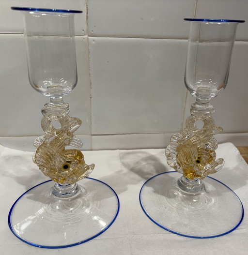 2 Vintage Italian Murano candlesticks
