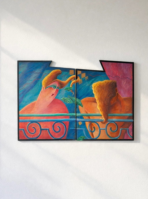 French Neo-Expressionist Diptych 1982 – schilderijen tekeningen, Postmodern