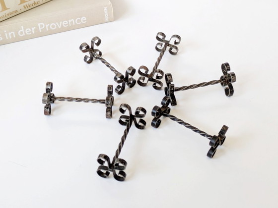 Image 1 of Set of 6 Midcentury Wrought Iron Knife Rests, French Brutalist, Spanish Revival Style, 1970s