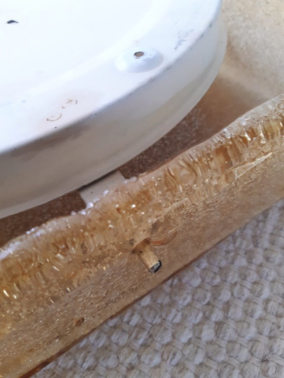 Image 1 of Suspension carrée en verre impressionnante de RZB Leuchten, suspension vintage en verre avec relief.