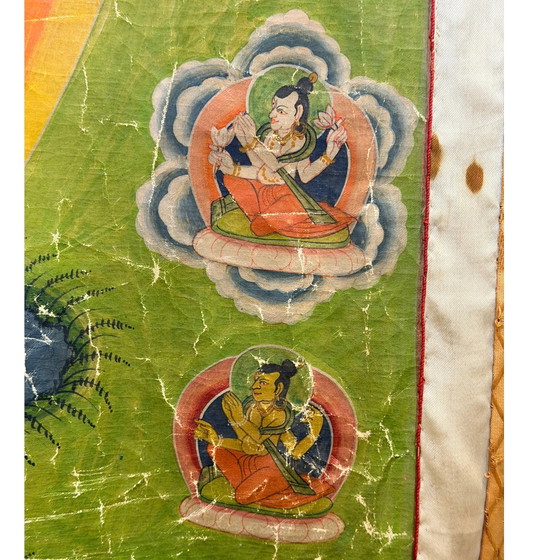 Monumentale Paubha Newar népalaise du XIXe siècle de Rakta Tara – Tara Rouge du Vœu et de la Prospérité – (photo 9 of 11)