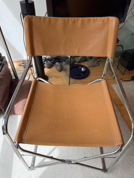 Zanotta April folding chairs, Gae Aulenti, leather, pair