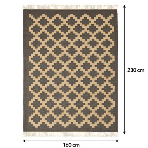 Senon Kelim Vloerkleed 160 × 230 cm - Handgemaakt in Egypte - Grijze ruit, platbinding