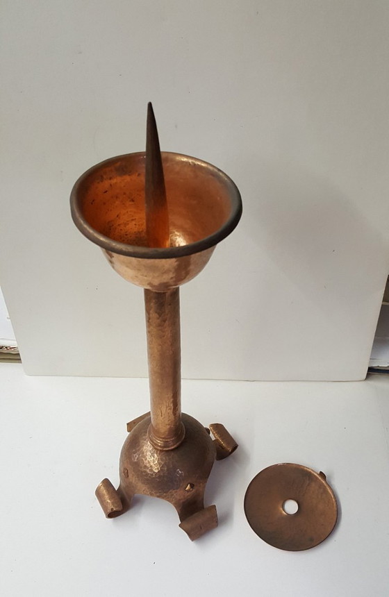 Image 1 of Candlestick, red copper, wrought iron, unique, 1940s-1944s