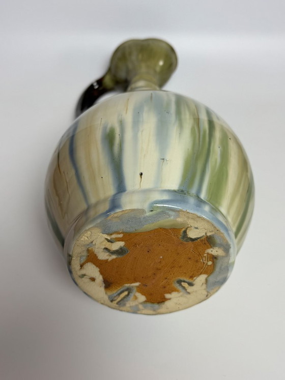 Image 1 of Pichet vintage en céramique émaillée multicolore brillante avec poignée, conçu par Eugene Losson pour Bouffioulx, années 1960.