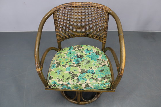 Image 1 of 1980er Set aus vier Rattansesseln mit Stoffpolstern