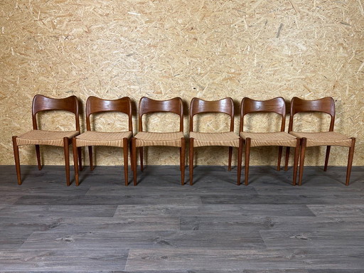 6x 60s/70s Teak Dining Chairs by Niels O. Möller for J.L. Møllers 60s