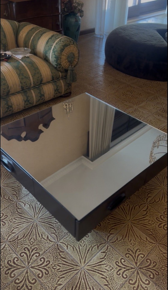 Rotating Coffee Table With 4 Drawers Attributed to Willy Rizzo for Mario Sabot, 1970s – Wood, Glass (photo 3 of 9)