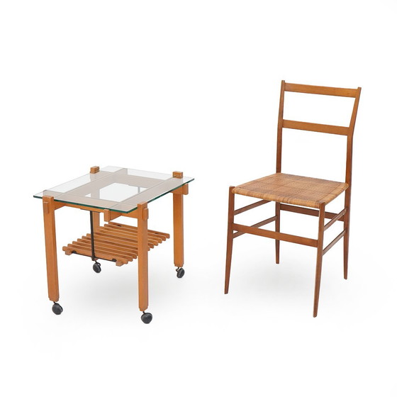 Image 1 of Wooden and glass coffee table with wheels, 1960s