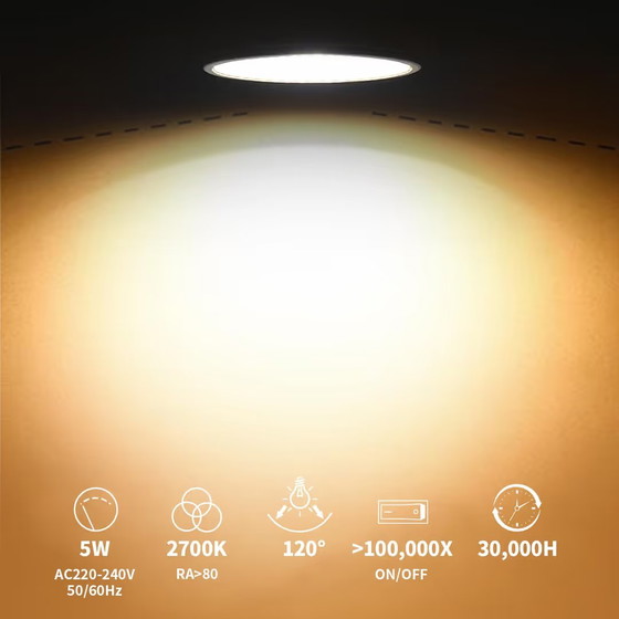 Set of 6 Recessed LED Spot Lights GU10 5W 3000K Satin Nickel, Metal, Modern (photo 5 of 13)