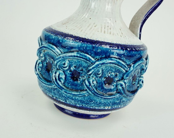Image 1 of italian mid century VASE nuovo rinascimento relief decor white blue turquoise bitossi era