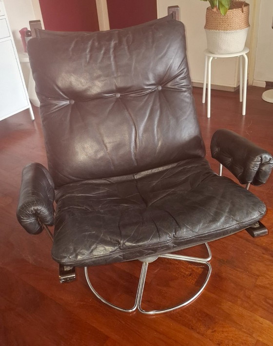 Image 1 of Sillón giratorio de cuero auténtico