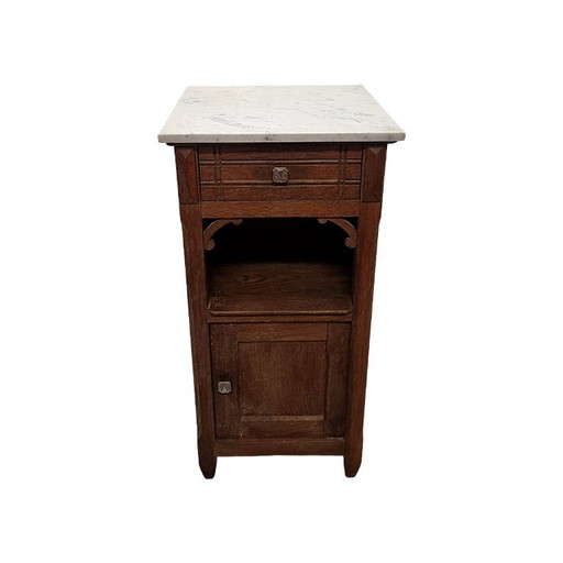 Antique French oak and marble bedside table, circa 1900
