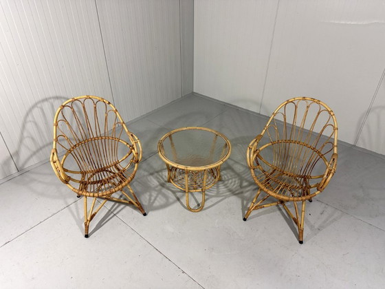 Image 1 of Fauteuils et table en rotin Rohé Noordwolde 1960