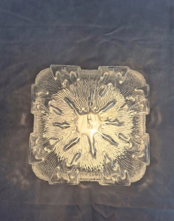 Image 1 of Mid Century Modern Glass Flush Mount Ceiling Light 20cm – Space Age Textured Crystal E27 Lamp