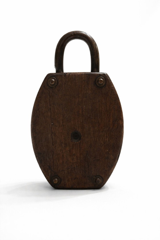 Image 1 of Poulie nautique double ancienne - Bois massif - Port de Rotterdam