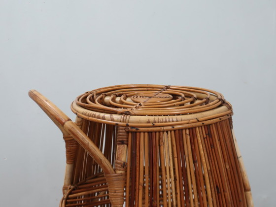 Image 1 of Carrito de bar italiano de ratán de estilo moderno de mediados de siglo, década de 1960.