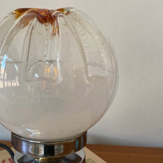 Image 1 of Vintage Murano glazen bollamp van Mazzega met verchroomd metalen frame