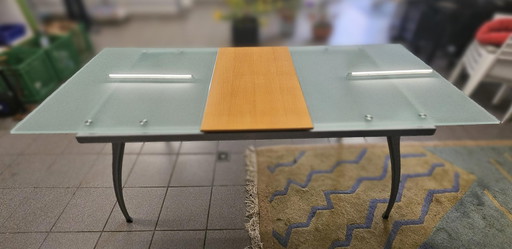 Table de salle à manger design italien, verre/hêtre