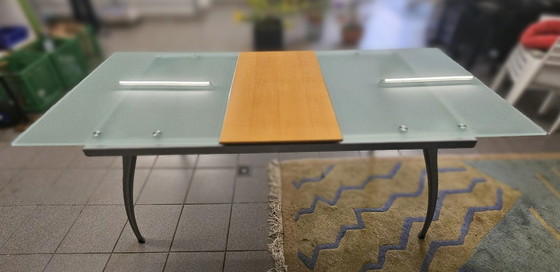 Image 1 of Italian design dining table, glass/beech