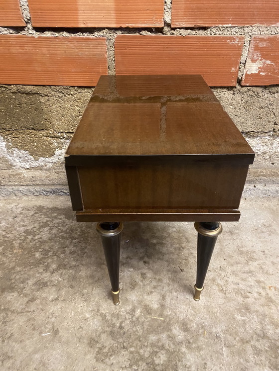 Image 1 of Antique Bedside Table/Nightstand N252 with Drawer, Lacquered Wood, Mid-20th Century Vintage #D395