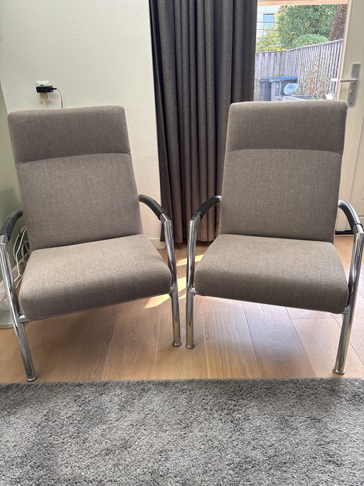 2 wunderschöne Leolux-Schraubenstühle – fauteuils, Metal, Textile