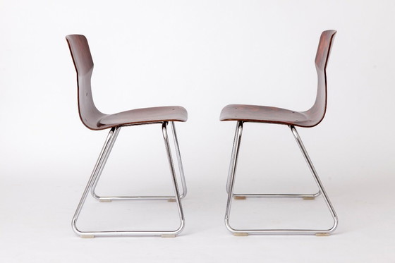Image 1 of 2 of 8 Vintage Casala Stackable Chairs, Germany 1970s, Plywood & Chrome