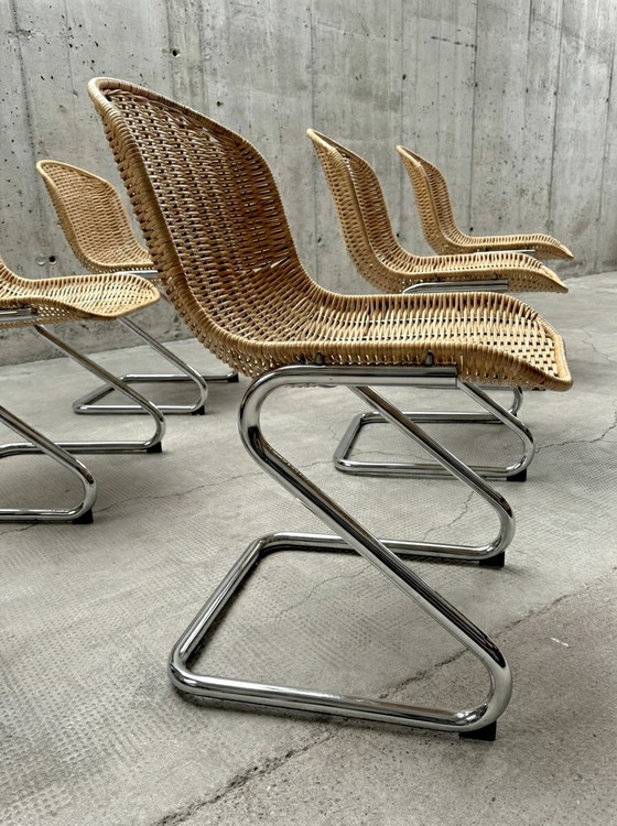 Image 1 of SET OF 6 RATTAN CHROME CANOPY CHAIRS IN THE GASTONE RINALDI STYLE, ITALY 1970s