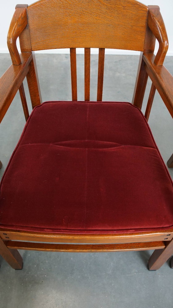 Image 1 of 4 x Jugendstil-Esszimmerstuhl Schuitema mit luxuriöser roter Stoffbespannung