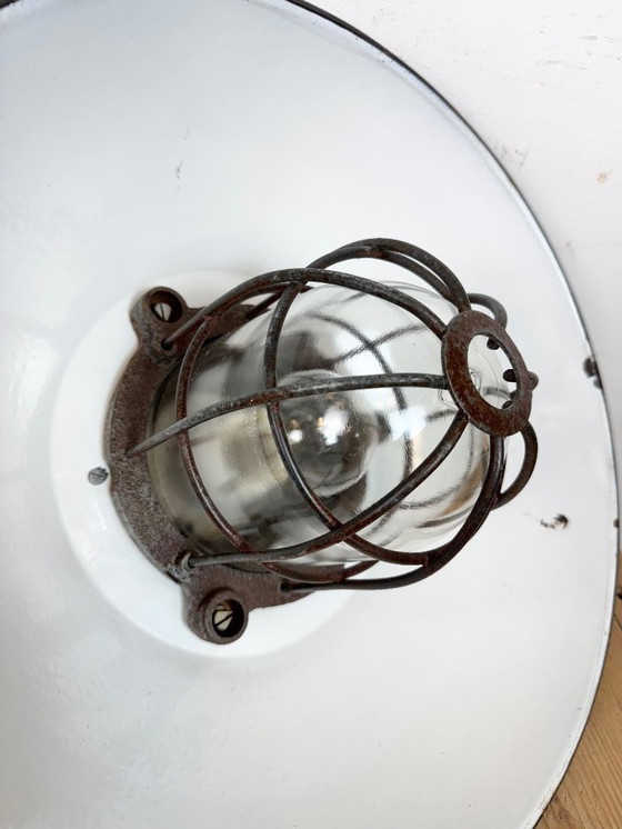 Image 1 of Black Enamel and Cast Iron Industrial Cage Pendant Light, 1960s
