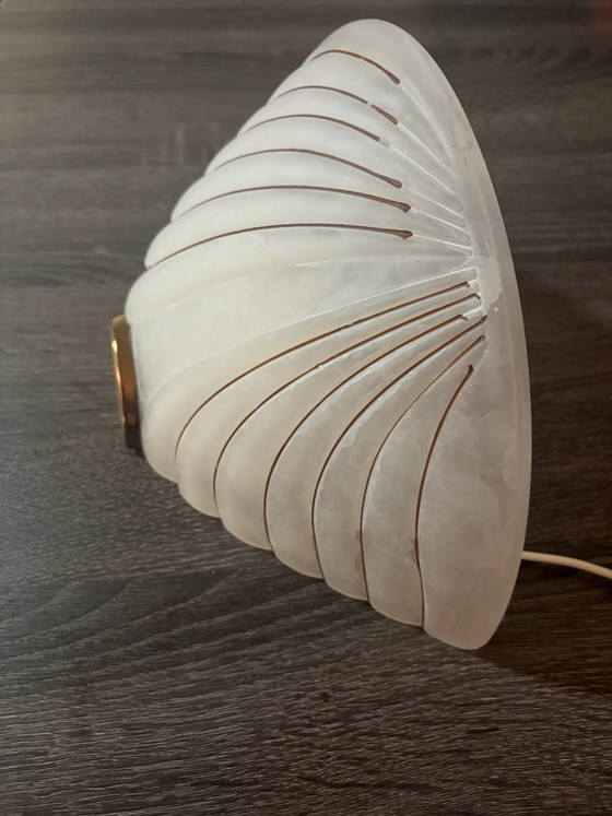 Lampe coquillage vintage design italien, Verre dépoli, Années 80, Appliques murales, Métal, Blanc (photo 2 sur 6)