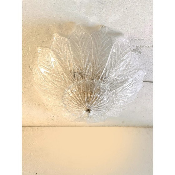 Image 1 of Luxuriöse venezianische weiße Graniglia-Blatt-Murano-Glas-Deckeneinbauleuchte