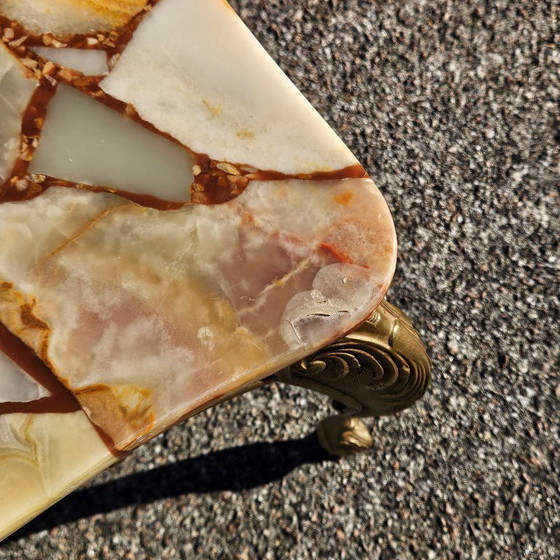 Image 1 of  French Vintage Onyx Marble and Brass Coffee Table -Marble Cocktail Table-Lounge Table-Baroque Style-60s