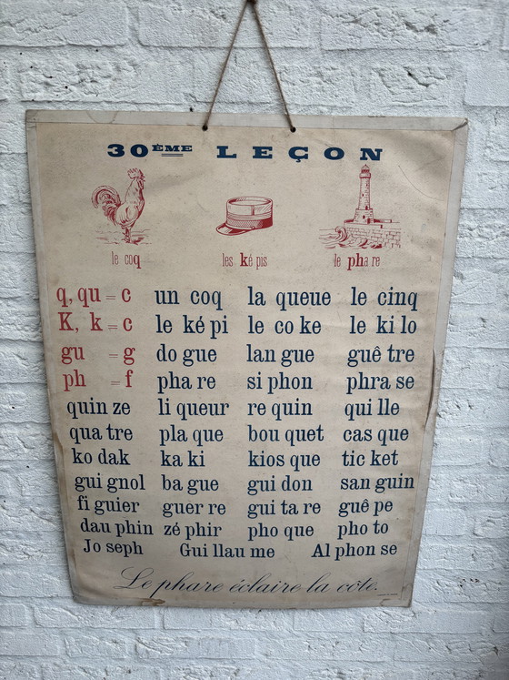 Image 1 of Tabella scolastica francese vintage a doppia faccia Metodo Boscher ‘50