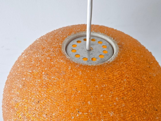 Image 1 of LUSTRE SUSPENSION BOULE VINTAGE 1960 ROTAFLEX RESINE ORANGE 60S 1960S SPACE AGE