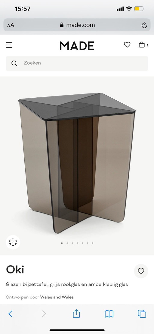 MADE oki bijzettafel in gerookt glas