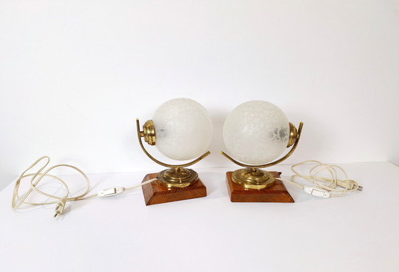 Image 1 of Vintage set of 2 bedside lamps, Vintage Table Lamps, Globe Table Lamps, Retro Glass Sconce Lamps, Night Lights, Nightstand Lamps