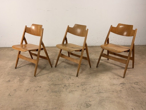 Chaises pliantes SE18 d'Egon Eiermann pour Wilde & Spieth, lot de 3