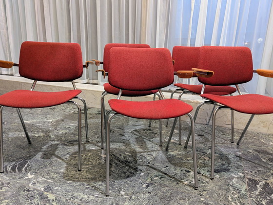 Image 1 of 7 vintage chrome & teak stoelen CAR- Kho Liang le